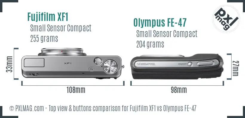 Fujifilm XF1 vs Olympus FE-47 top view buttons comparison