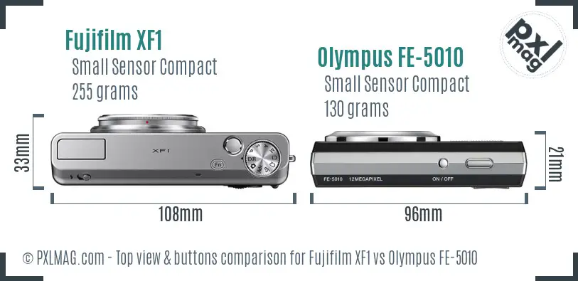 Fujifilm XF1 vs Olympus FE-5010 top view buttons comparison