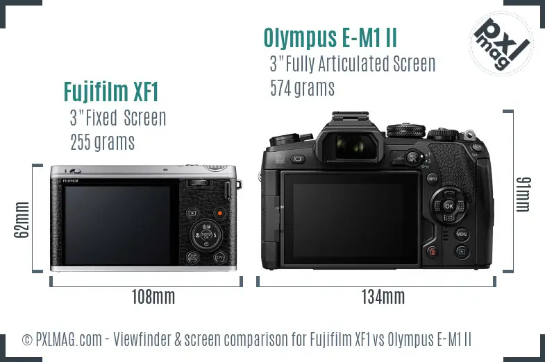 Fujifilm XF1 vs Olympus E-M1 II Screen and Viewfinder comparison