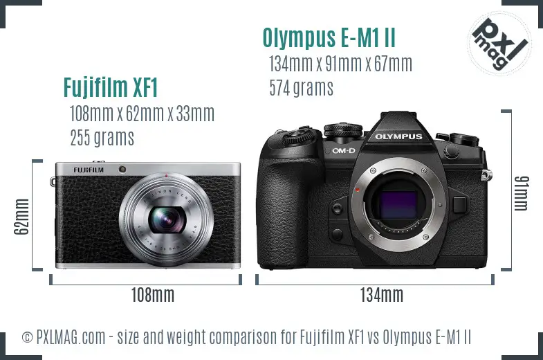 Fujifilm XF1 vs Olympus E-M1 II size comparison