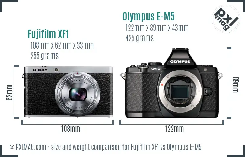 Fujifilm XF1 vs Olympus E-M5 size comparison