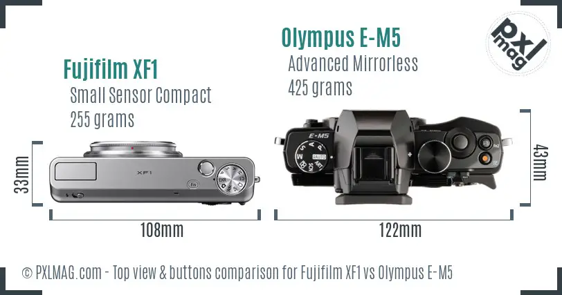 Fujifilm XF1 vs Olympus E-M5 top view buttons comparison