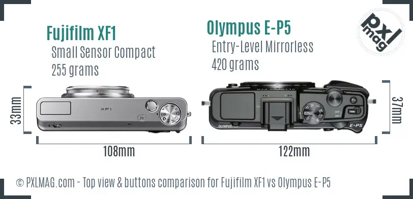 Fujifilm XF1 vs Olympus E-P5 top view buttons comparison