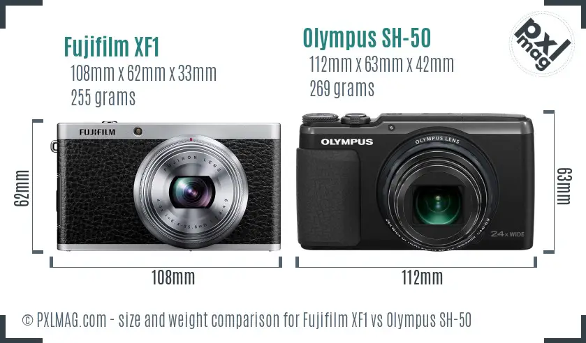 Fujifilm XF1 vs Olympus SH-50 size comparison