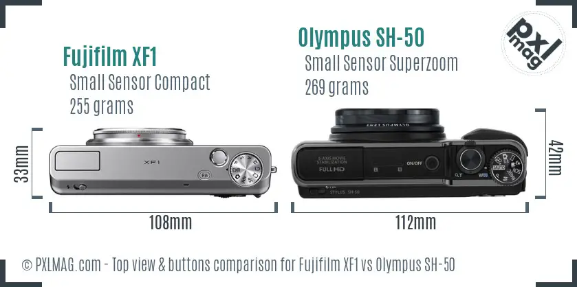 Fujifilm XF1 vs Olympus SH-50 top view buttons comparison
