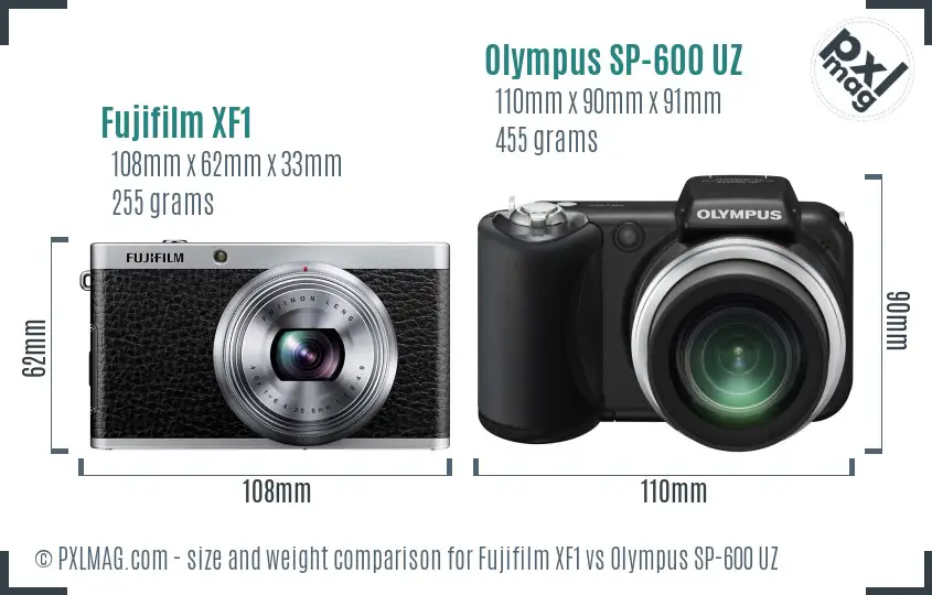 Fujifilm XF1 vs Olympus SP-600 UZ size comparison Fujifilm XF1 vs Olympus SP-600 UZ size comparison