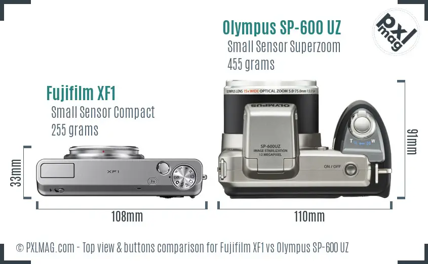 Fujifilm XF1 vs Olympus SP-600 UZ top view buttons comparison Fujifilm XF1 vs Olympus SP-600 UZ top view buttons comparison
