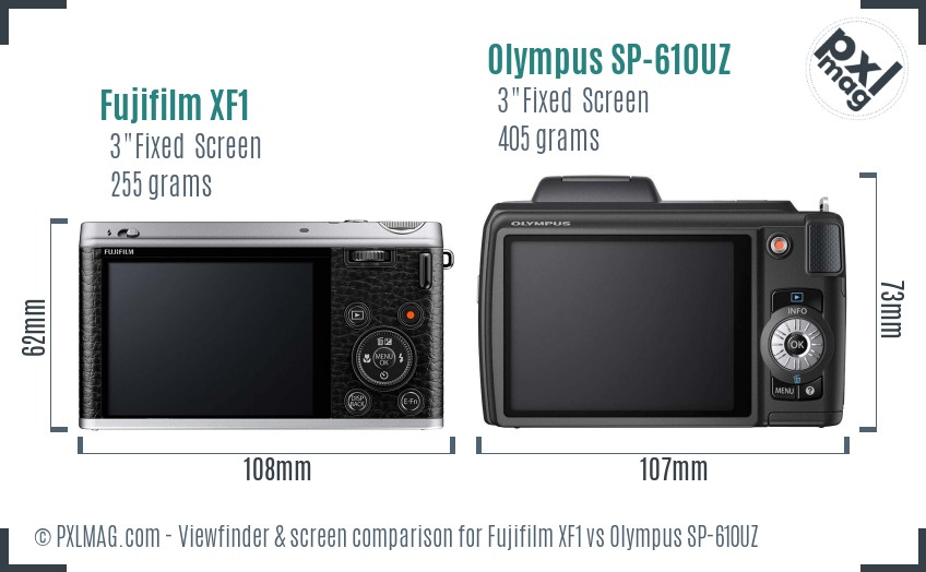 Fujifilm XF1 vs Olympus SP-610UZ Screen and Viewfinder comparison