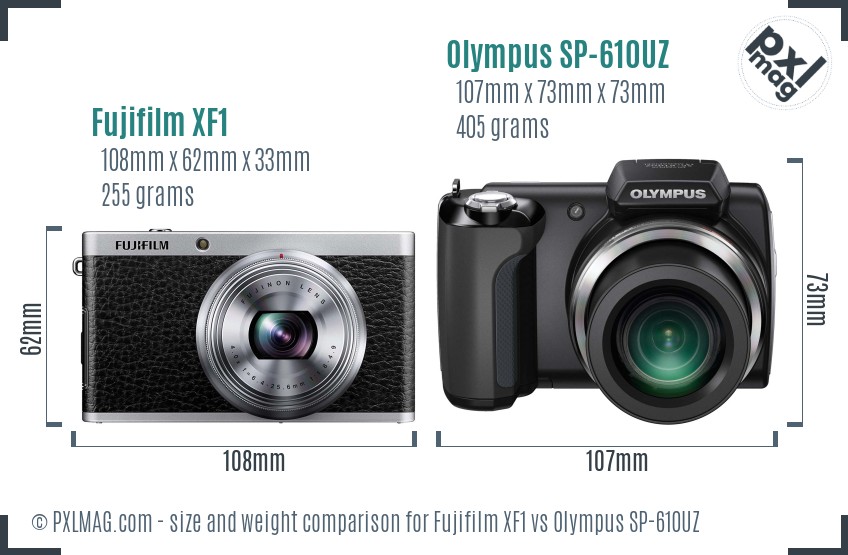 Fujifilm XF1 vs Olympus SP-610UZ size comparison