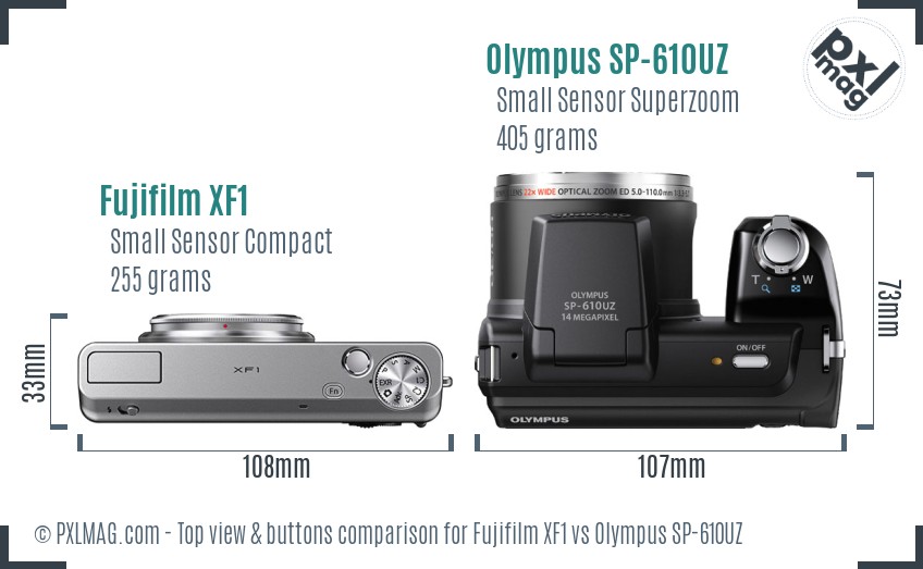 Fujifilm XF1 vs Olympus SP-610UZ top view buttons comparison