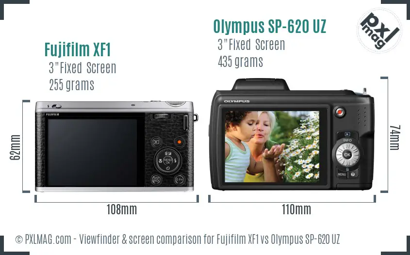 Fujifilm XF1 vs Olympus SP-620 UZ Screen and Viewfinder comparison