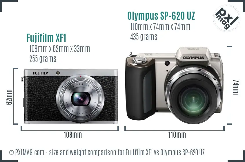 Fujifilm XF1 vs Olympus SP-620 UZ size comparison