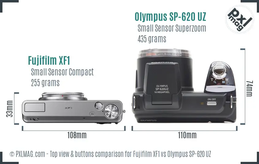 Fujifilm XF1 vs Olympus SP-620 UZ top view buttons comparison