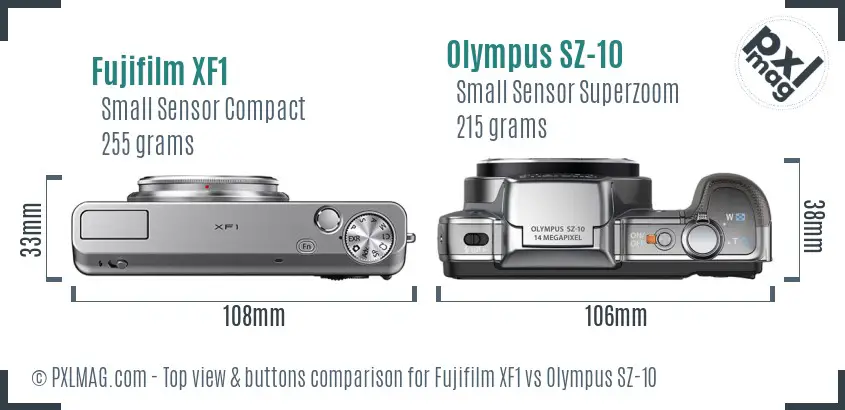 Fujifilm XF1 vs Olympus SZ-10 top view buttons comparison Fujifilm XF1 vs Olympus SZ-10 top view buttons comparison