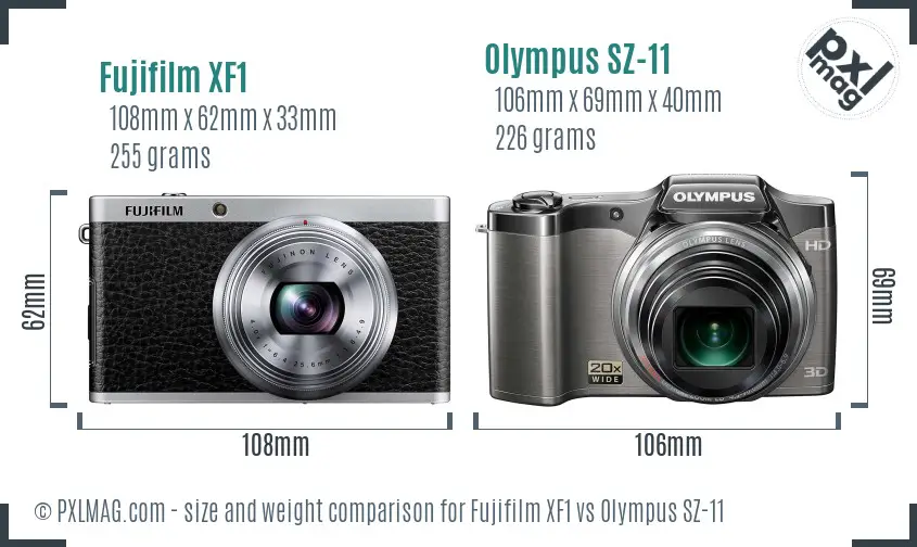Fujifilm XF1 vs Olympus SZ-11 size comparison