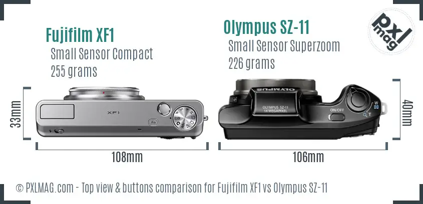 Fujifilm XF1 vs Olympus SZ-11 top view buttons comparison