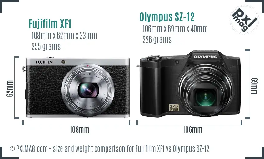 Fujifilm XF1 vs Olympus SZ-12 size comparison