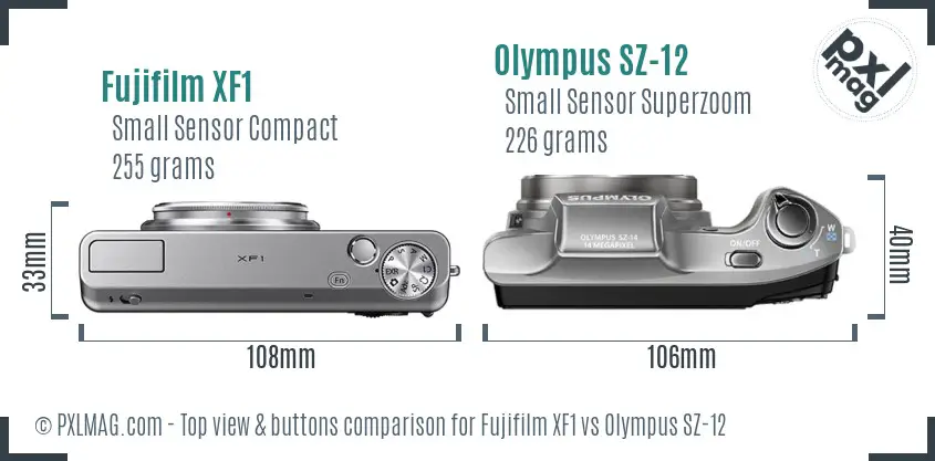Fujifilm XF1 vs Olympus SZ-12 top view buttons comparison