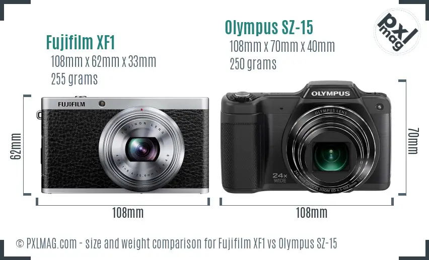 Fujifilm XF1 vs Olympus SZ-15 size comparison Fujifilm XF1 vs Olympus SZ-15 size comparison