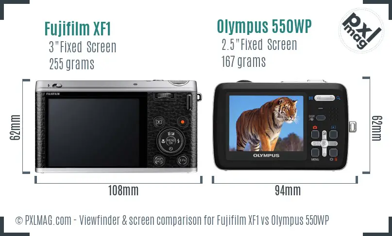 Fujifilm XF1 vs Olympus 550WP Screen and Viewfinder comparison