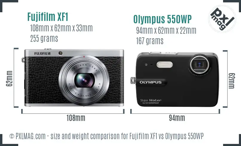 Fujifilm XF1 vs Olympus 550WP size comparison
