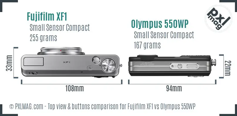 Fujifilm XF1 vs Olympus 550WP top view buttons comparison