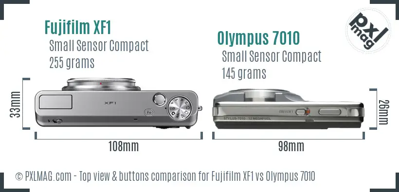 Fujifilm XF1 vs Olympus 7010 top view buttons comparison