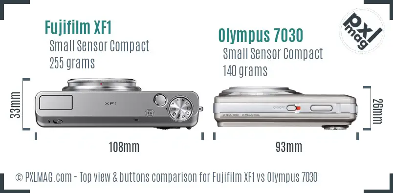 Fujifilm XF1 vs Olympus 7030 top view buttons comparison