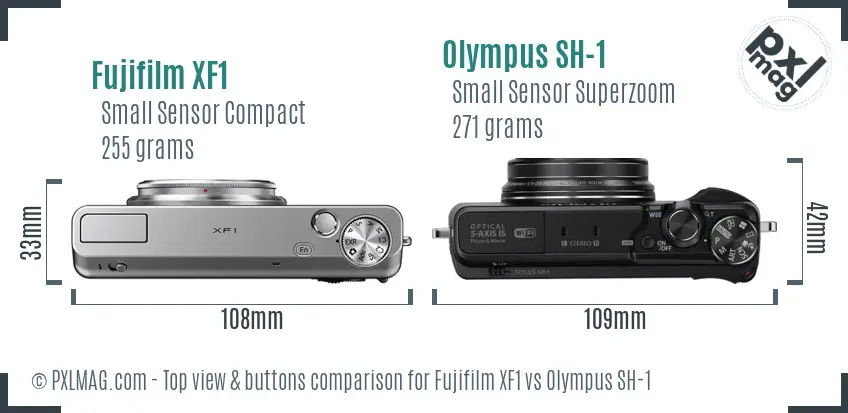 Fujifilm XF1 vs Olympus SH-1 top view buttons comparison