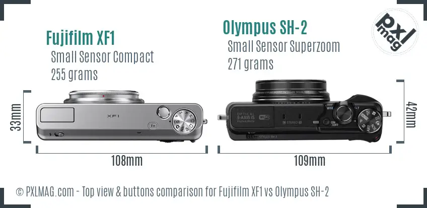 Fujifilm XF1 vs Olympus SH-2 top view buttons comparison