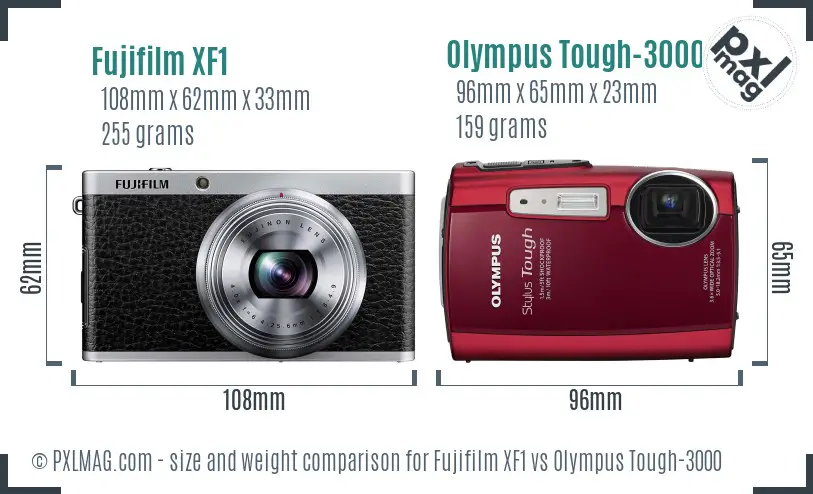 Fujifilm XF1 vs Olympus Tough-3000 size comparison Fujifilm XF1 vs Olympus Tough-3000 size comparison