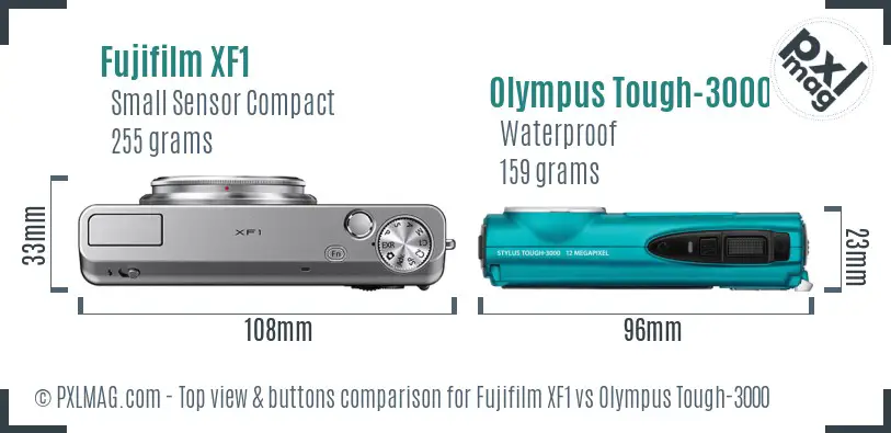 Fujifilm XF1 vs Olympus Tough-3000 top view buttons comparison