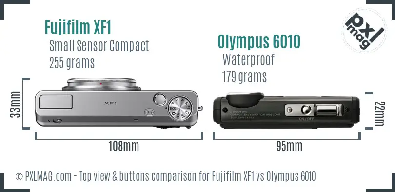Fujifilm XF1 vs Olympus 6010 top view buttons comparison