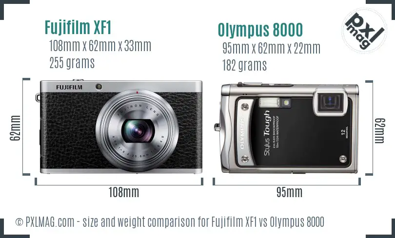 Fujifilm XF1 vs Olympus 8000 size comparison Fujifilm XF1 vs Olympus 8000 size comparison