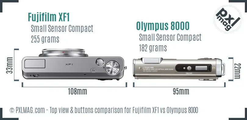 Fujifilm XF1 vs Olympus 8000 top view buttons comparison Fujifilm XF1 vs Olympus 8000 top view buttons comparison