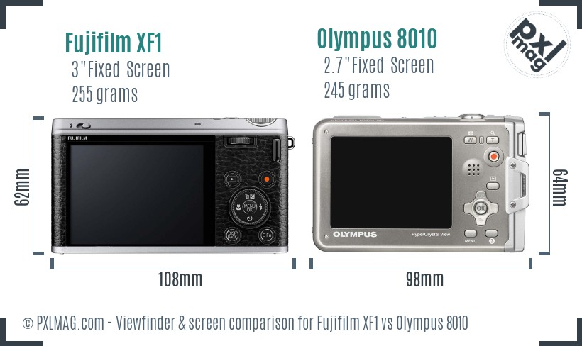 Fujifilm XF1 vs Olympus 8010 Screen and Viewfinder comparison