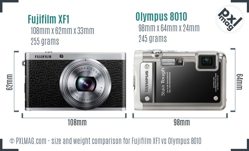Fujifilm XF1 vs Olympus 8010 size comparison Fujifilm XF1 vs Olympus 8010 size comparison
