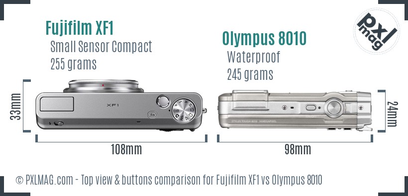 Fujifilm XF1 vs Olympus 8010 top view buttons comparison