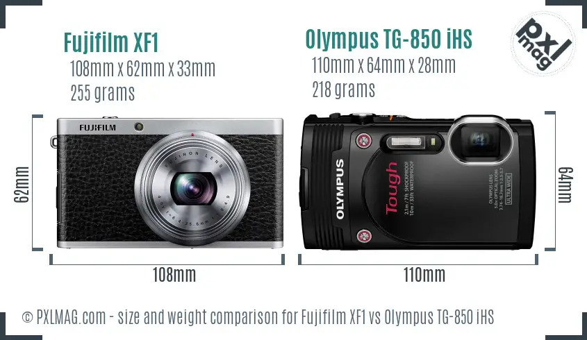 Fujifilm XF1 vs Olympus TG-850 iHS size comparison Fujifilm XF1 vs Olympus TG-850 iHS size comparison