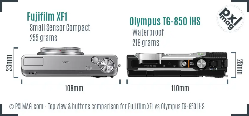 Fujifilm XF1 vs Olympus TG-850 iHS top view buttons comparison Fujifilm XF1 vs Olympus TG-850 iHS top view buttons comparison