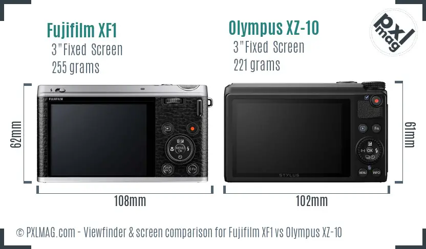 Fujifilm XF1 vs Olympus XZ-10 Screen and Viewfinder comparison