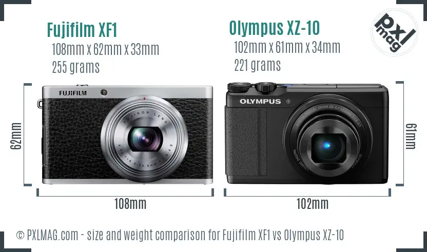 Fujifilm XF1 vs Olympus XZ-10 size comparison