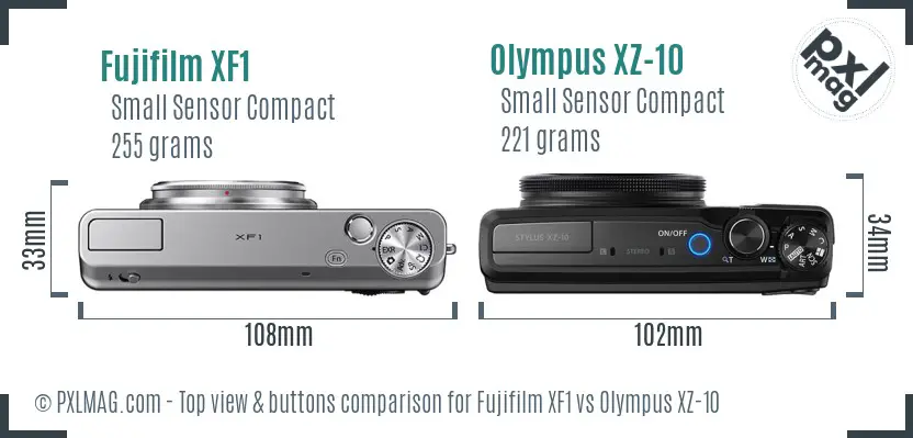 Fujifilm XF1 vs Olympus XZ-10 top view buttons comparison