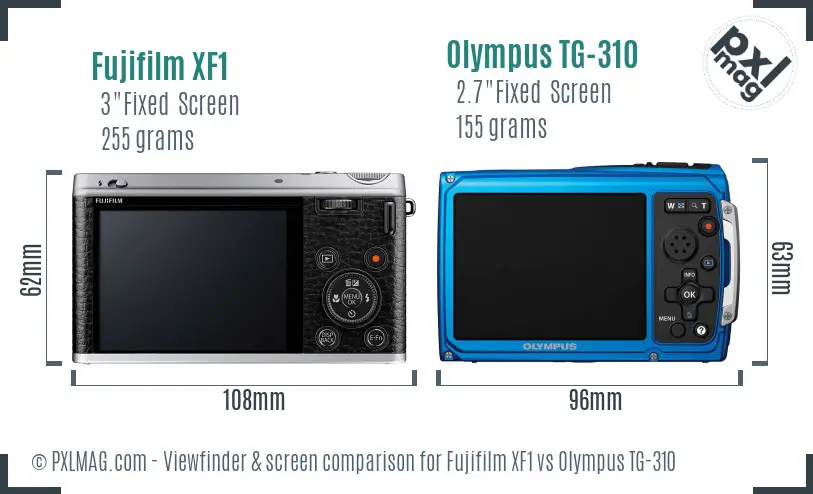 Fujifilm XF1 vs Olympus TG-310 Screen and Viewfinder comparison