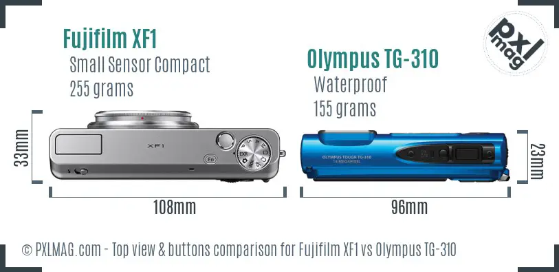 Fujifilm XF1 vs Olympus TG-310 top view buttons comparison