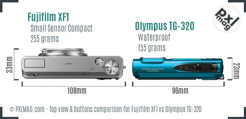 Fujifilm XF1 vs Olympus TG-320 top view buttons comparison