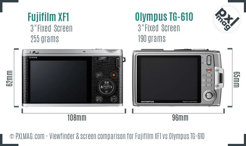 Fujifilm XF1 vs Olympus TG-610 Screen and Viewfinder comparison
