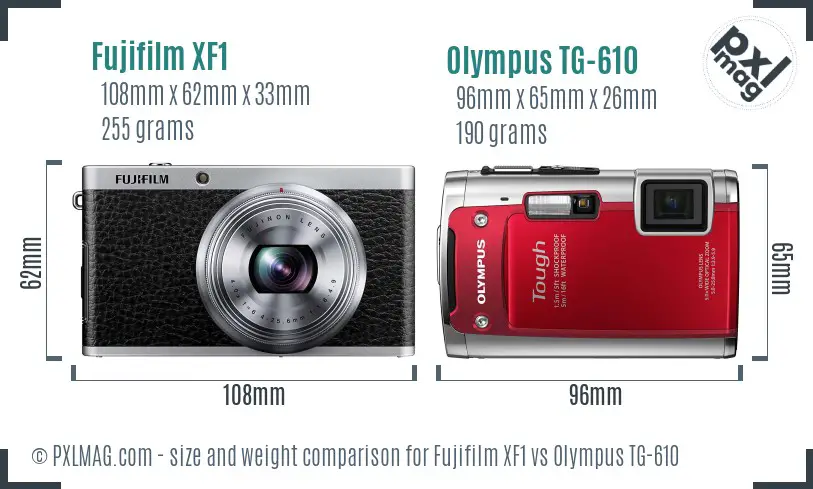 Fujifilm XF1 vs Olympus TG-610 size comparison