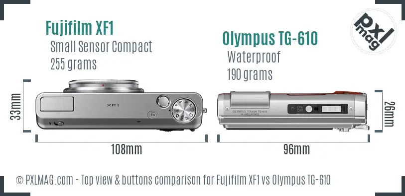 Fujifilm XF1 vs Olympus TG-610 top view buttons comparison