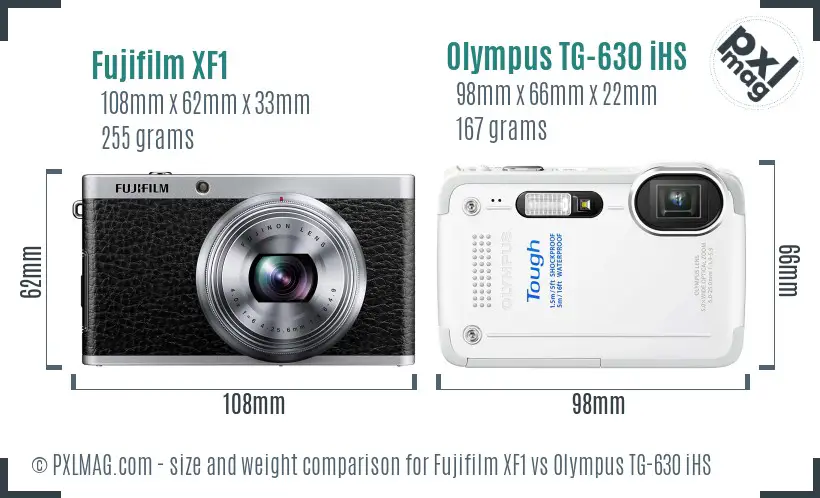 Fujifilm XF1 vs Olympus TG-630 iHS size comparison Fujifilm XF1 vs Olympus TG-630 iHS size comparison